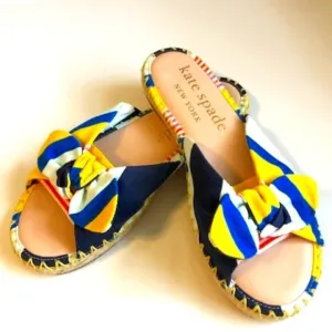 New KATE SPADE NY Saltie Shore Oceanside Multi-Stripe Espadrille Slides SZ 8