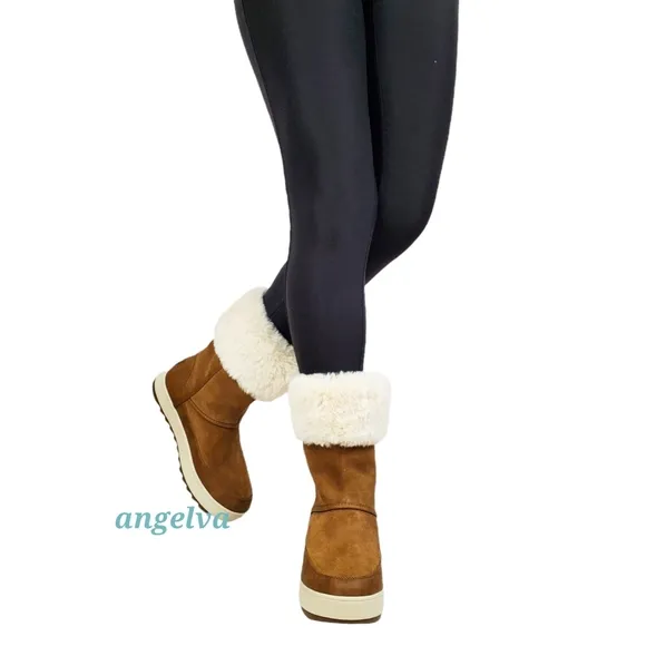 New koolaburra ugg tynlee snow waterproof suede faux fur winter boots chestnut