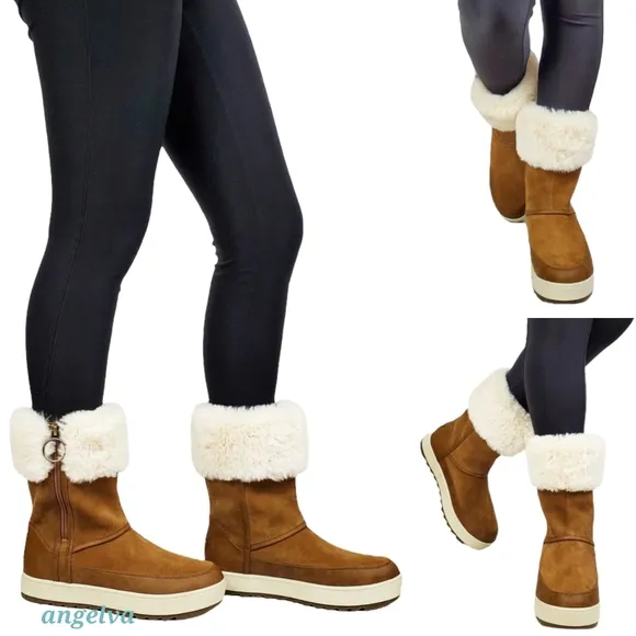 New koolaburra ugg tynlee snow waterproof suede faux fur winter boots chestnut