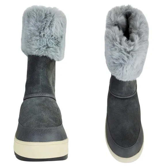 New koolaburra ugg tynlee suede faux fur snow waterproof winter boots stone grey