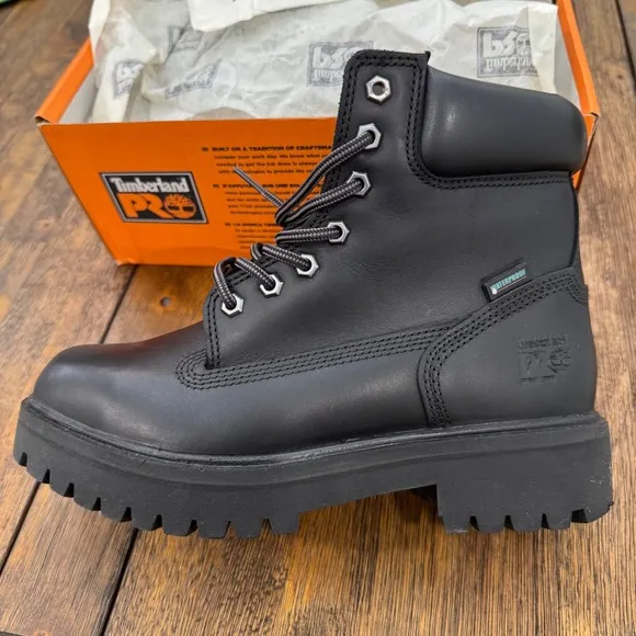 New Mens 8 Timberland PRO 6&quot; Direct Attach Waterproof Steel Toe Work Boots Black