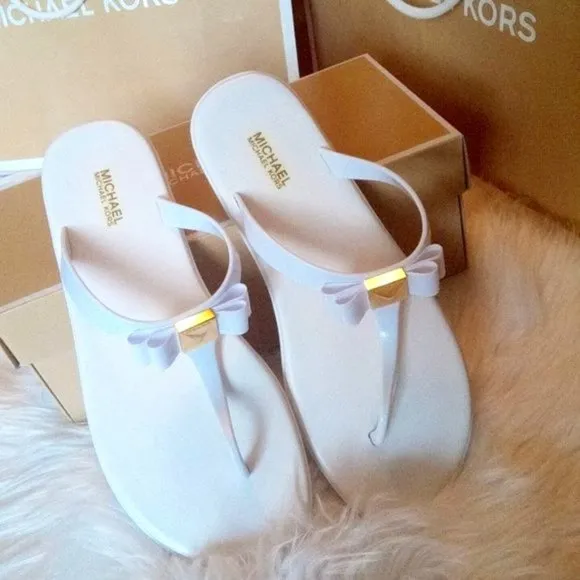 New Michael Kors Jelly Plate Optic White Thong Sandals Women US 9M