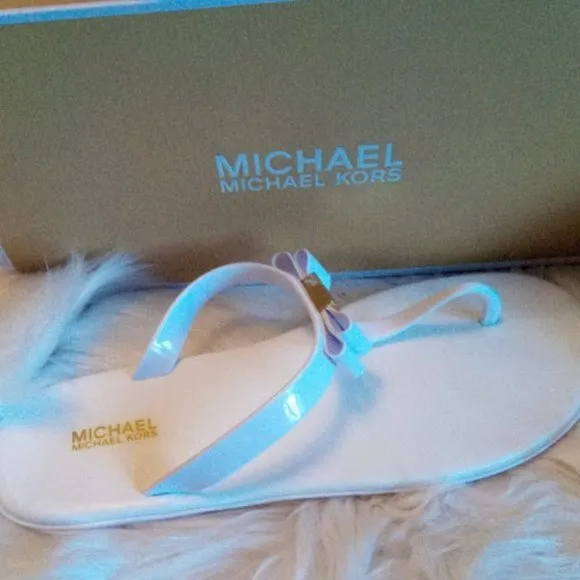 New Michael Kors Jelly Plate Optic White Thong Sandals Women US 9M