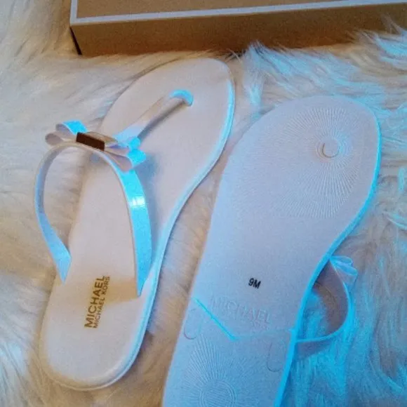 New Michael Kors Jelly Plate Optic White Thong Sandals Women US 9M