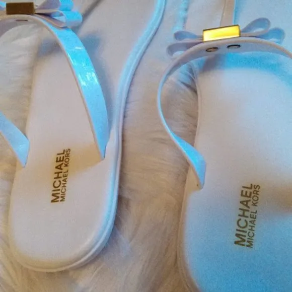 New Michael Kors Jelly Plate Optic White Thong Sandals Women US 9M