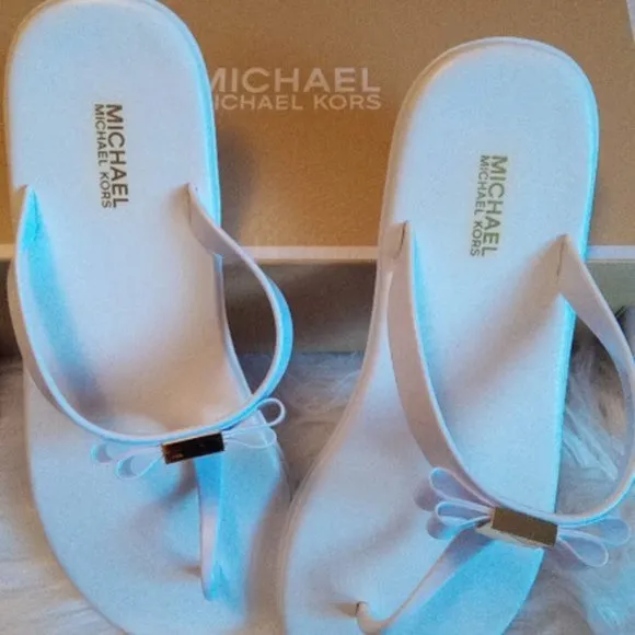 New Michael Kors Jelly Plate Optic White Thong Sandals Women US 9M