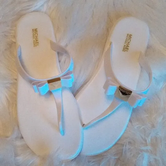 New Michael Kors Jelly Plate Optic White Thong Sandals Women US 9M