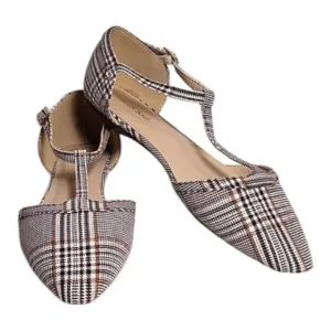 NEW Modcloth Heartbeat Pointed Toe T-Strap Flats Women’s SZ 7 in Plaid Print