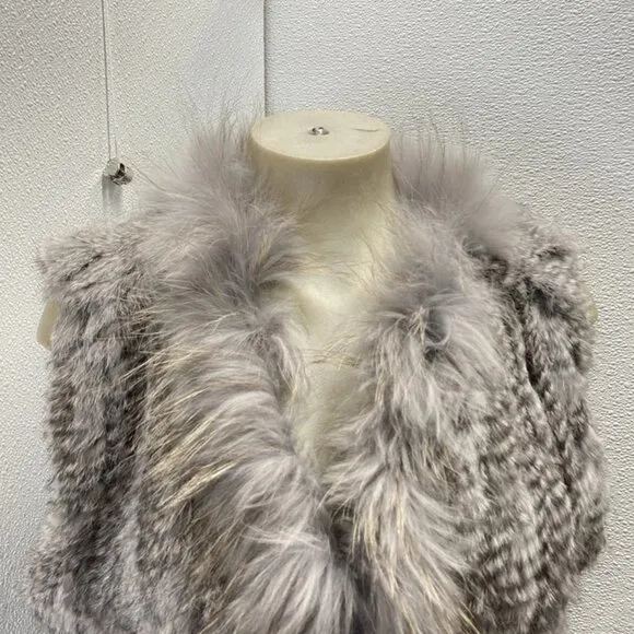 NEW NATURES COLLECTION Women’s Anna Fur Vest Beige Size XL Real Rabbit &amp; Raccoon