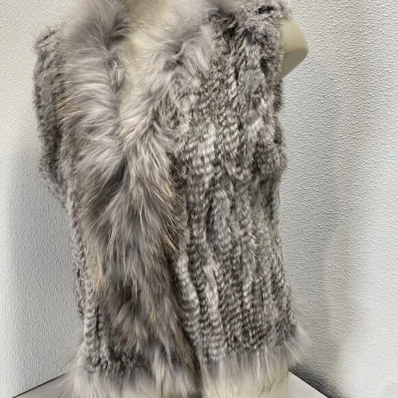 NEW NATURES COLLECTION Women’s Anna Fur Vest Beige Size XL Real Rabbit &amp; Raccoon