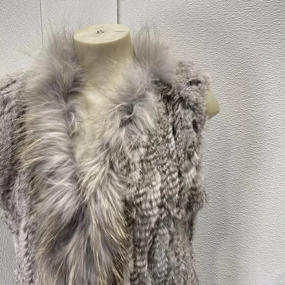 NEW NATURES COLLECTION Women’s Anna Fur Vest Beige Size XL Real Rabbit &amp; Raccoon