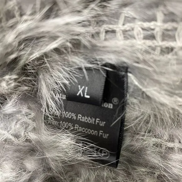 NEW NATURES COLLECTION Women’s Anna Fur Vest Beige Size XL Real Rabbit &amp; Raccoon