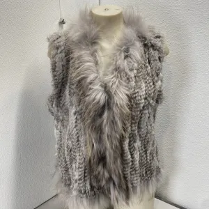 NEW NATURES COLLECTION Women’s Anna Fur Vest Beige Size XL Real Rabbit &amp; Raccoon