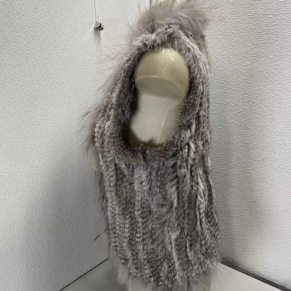 NEW NATURES COLLECTION Women’s Anna Fur Vest Beige Size XL Real Rabbit &amp; Raccoon