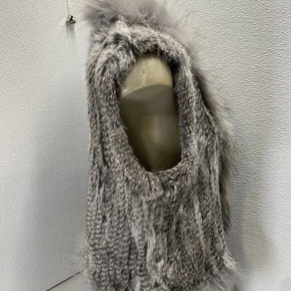 NEW NATURES COLLECTION Women’s Anna Fur Vest Beige Size XL Real Rabbit &amp; Raccoon