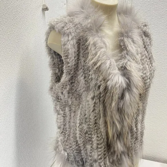 NEW NATURES COLLECTION Women’s Anna Fur Vest Beige Size XL Real Rabbit &amp; Raccoon