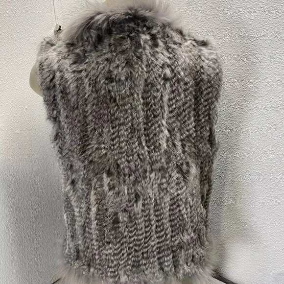 NEW NATURES COLLECTION Women’s Anna Fur Vest Beige Size XL Real Rabbit &amp; Raccoon