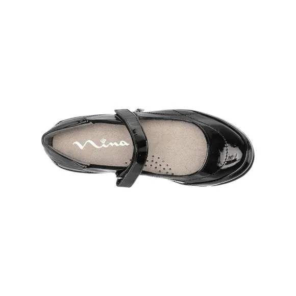NEW NINA girl's alannah mary jane flats in black patent