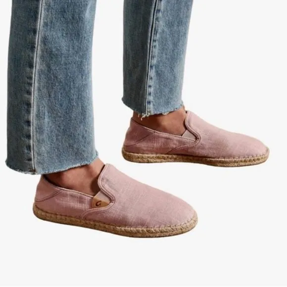 NEW OluKai Kaula Pa’ A Kapa Linen Espadrille Slip-On Shoe Rose Sea Salt Size 8.5