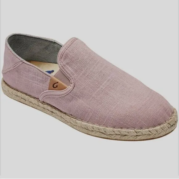 NEW OluKai Kaula Pa’ A Kapa Linen Espadrille Slip-On Shoe Rose Sea Salt Size 8.5