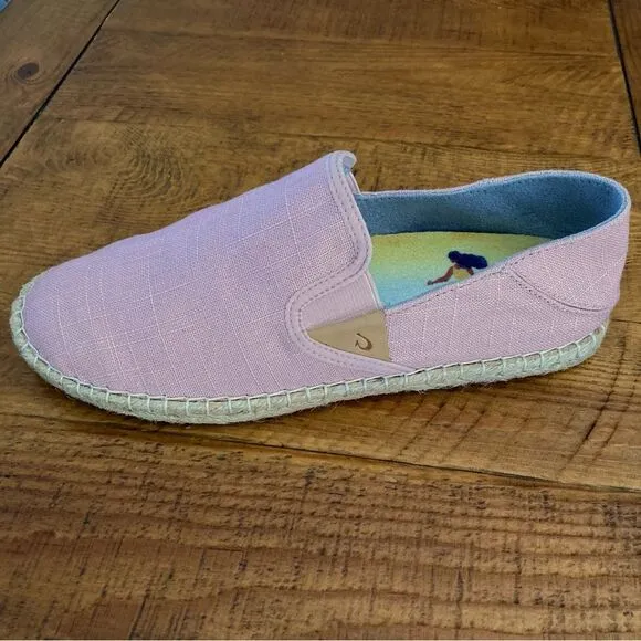 NEW OluKai Kaula Pa’ A Kapa Linen Espadrille Slip-On Shoe Rose Sea Salt Size 8.5