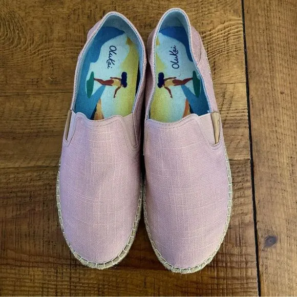 NEW OluKai Kaula Pa’ A Kapa Linen Espadrille Slip-On Shoe Rose Sea Salt Size 8.5