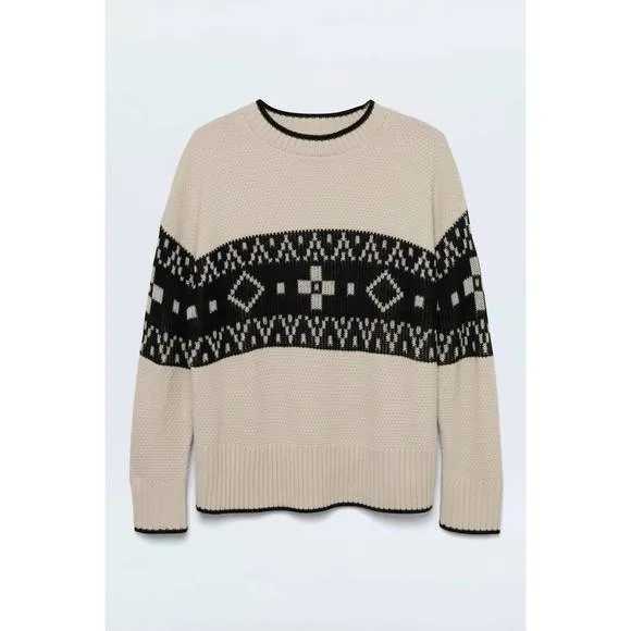 NEW PISTOLA lenni crewneck sweater in oatmeal black fairisle
