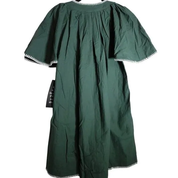 New Pomander Place Tuckernuck Finley White Stitch Green Flutter Dress S 1457-ZZ