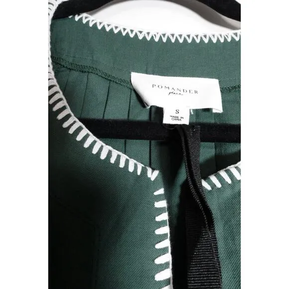 New Pomander Place Tuckernuck Finley White Stitch Green Flutter Dress S 1457-ZZ
