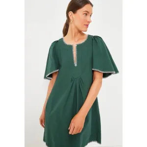 New Pomander Place Tuckernuck Finley White Stitch Green Flutter Dress S 1457-ZZ
