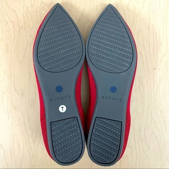 New Rothys Shoes Womens 7 The Point Chili Red Halo Blue Pointed Toe Flats Knit