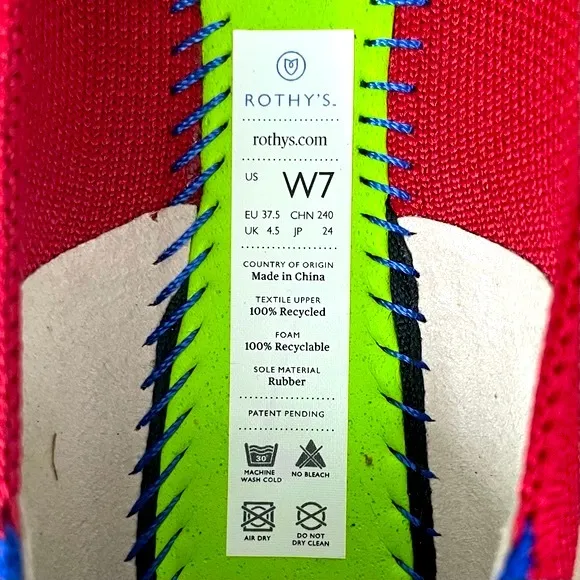 New Rothys Shoes Womens 7 The Point Chili Red Halo Blue Pointed Toe Flats Knit
