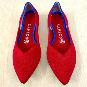 New Rothys Shoes Womens 7 The Point Chili Red Halo Blue Pointed Toe Flats Knit