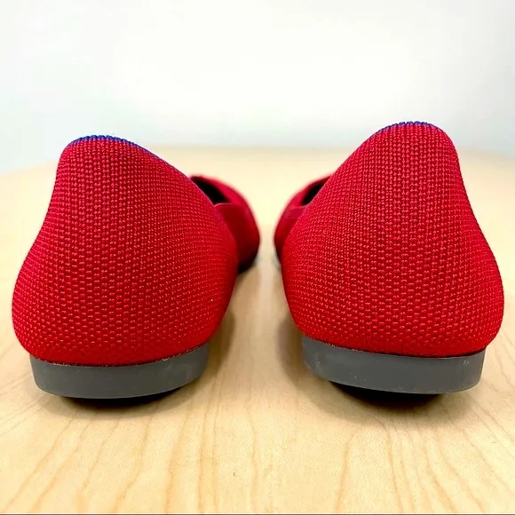 New Rothys Shoes Womens 7 The Point Chili Red Halo Blue Pointed Toe Flats Knit