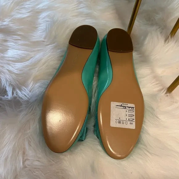 *NEW* Salvatore Ferragamo Varina bow ballet flats/Turquoise/7D