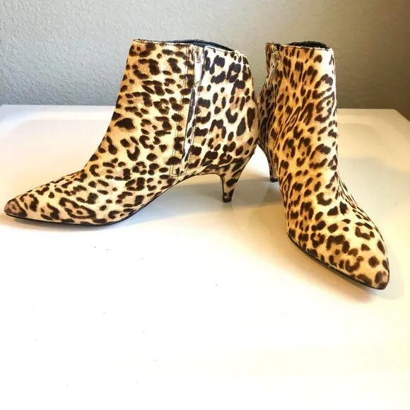 New SAM EDELMAN Kinzey Ankle Booties Leopard Calf-Hair Kitten Heel 6.5 MSRP $160