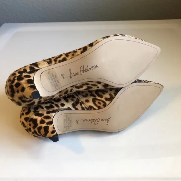 New SAM EDELMAN Kinzey Ankle Booties Leopard Calf-Hair Kitten Heel 6.5 MSRP $160