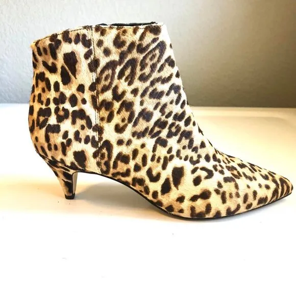New SAM EDELMAN Kinzey Ankle Booties Leopard Calf-Hair Kitten Heel 6.5 MSRP $160