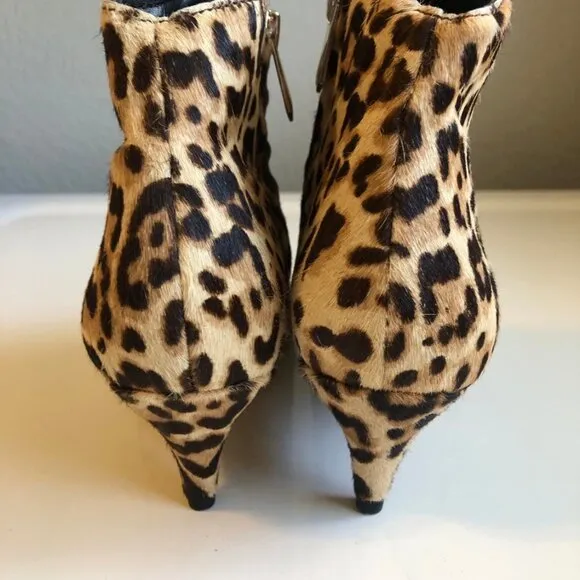 New SAM EDELMAN Kinzey Ankle Booties Leopard Calf-Hair Kitten Heel 6.5 MSRP $160