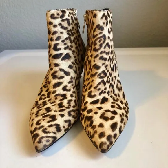 New SAM EDELMAN Kinzey Ankle Booties Leopard Calf-Hair Kitten Heel 6.5 MSRP $160