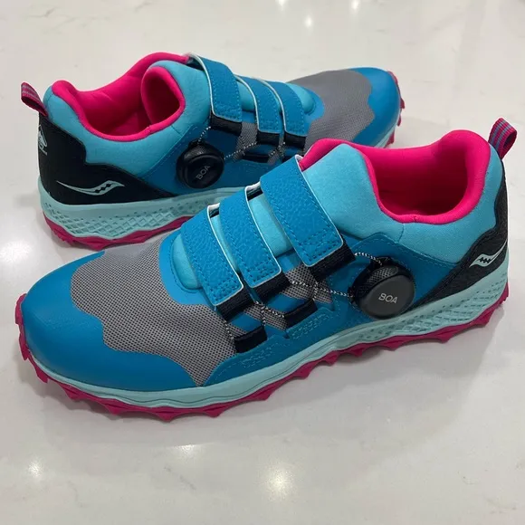 NEW Saucony Peregrine 12 Shield Boa Sneakers Turquoise/Pink