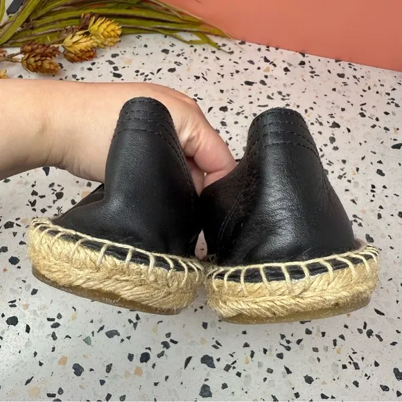 NEW Soludos Black Leather Classic Slip On Women’s Espadrilles Loafer Sz 11