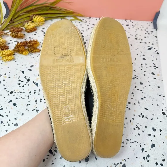 NEW Soludos Black Leather Classic Slip On Women’s Espadrilles Loafer Sz 11