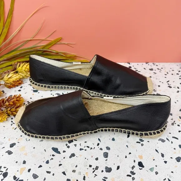 NEW Soludos Black Leather Classic Slip On Women’s Espadrilles Loafer Sz 11
