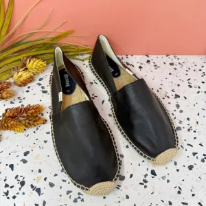 NEW Soludos Black Leather Classic Slip On Women’s Espadrilles Loafer Sz 11