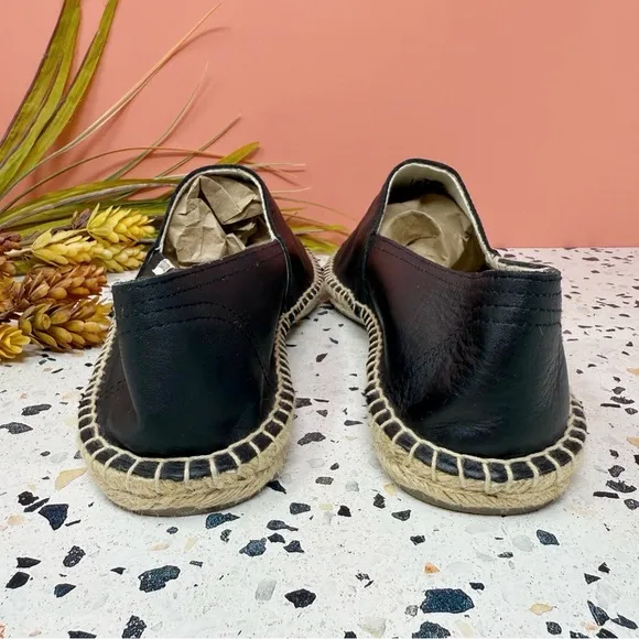 NEW Soludos Black Leather Classic Slip On Women’s Espadrilles Loafer Sz 11