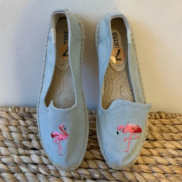 NEW Soludos Flamingo Smoking Slipper Espadrilles, Size 7