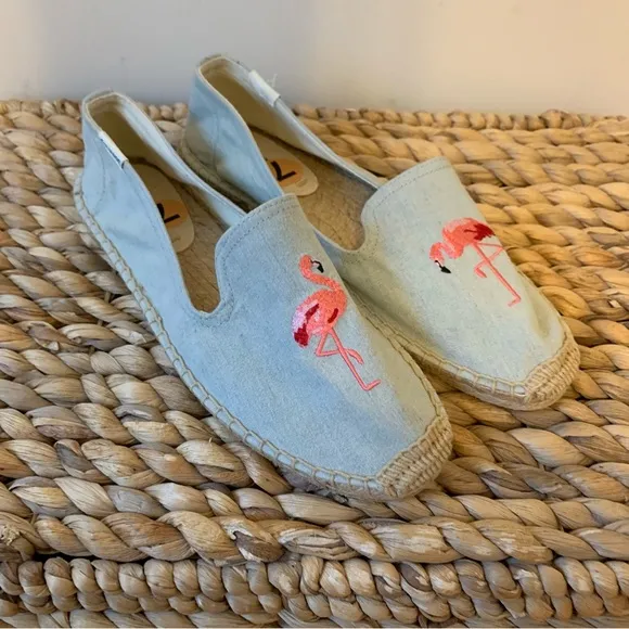 NEW Soludos Flamingo Smoking Slipper Espadrilles, Size 7