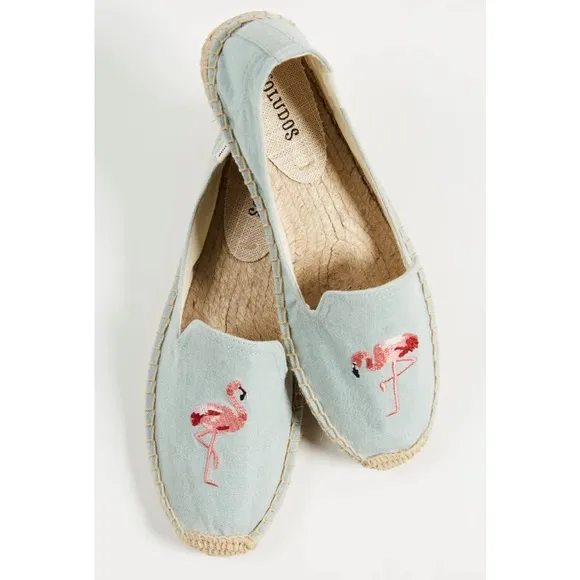 NEW Soludos Flamingo Smoking Slipper Espadrilles, Size 7