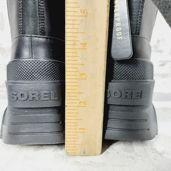 NEW Sorel Brex Waterproof Black Leather Chunky Chelsea Ankle Boots M908